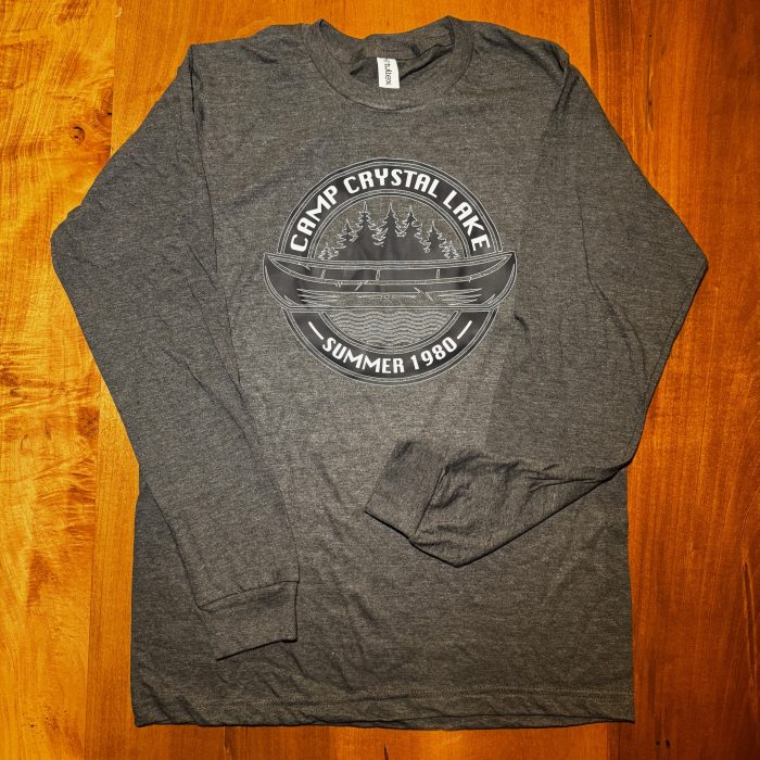 Camp Crystal Lake Summer 1980 Long Sleeve T-Shirt in Heathered Charcoal - Image 2